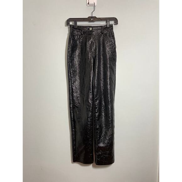 Aritzia Wilfred Women’s so 00 XS shiny textured black pants button and zip fly - Picture 1 of 7